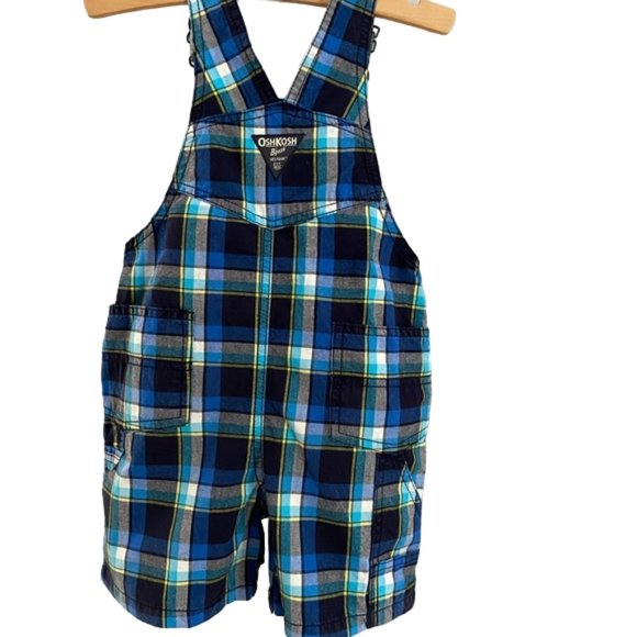 Oshkosh B'gosh Vestbak Blue Plaid Shortalls 24 Months - Picture 2 of 7